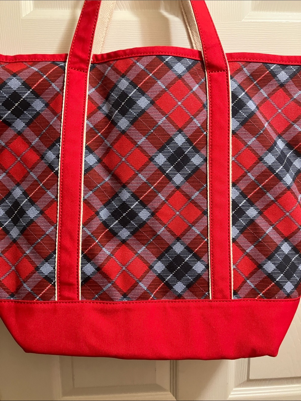 Lands' End Red Plaid Canvas Tote with Front Pocket - Picture 5 of 8